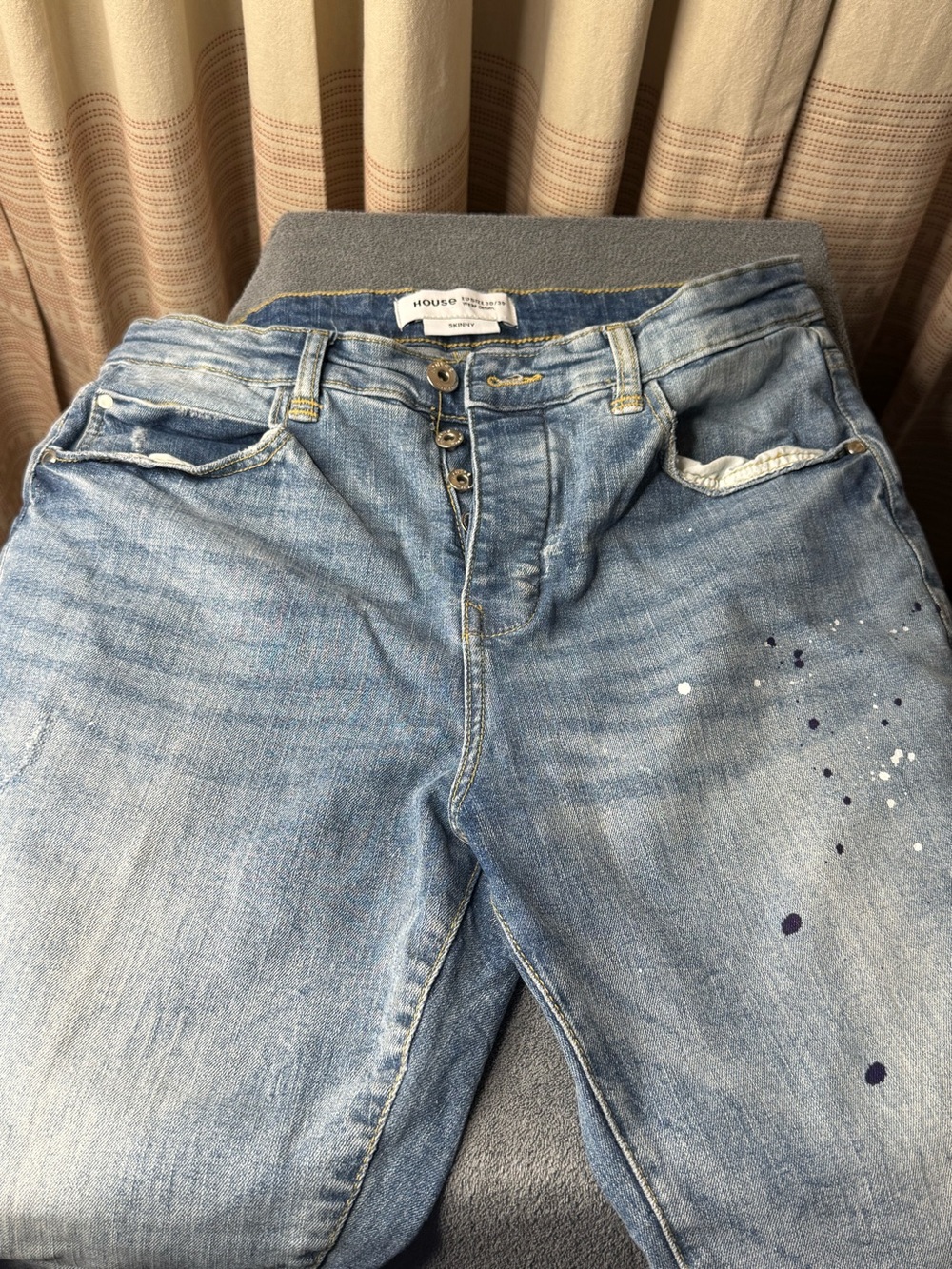 House Light Blue Skinny Jeans with Subtle Paint Accent
